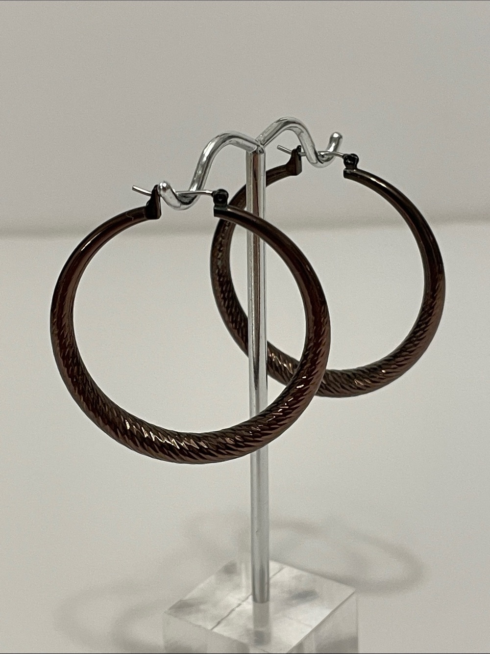Bronze/Chocolate Finish Textured Hoop Earrings